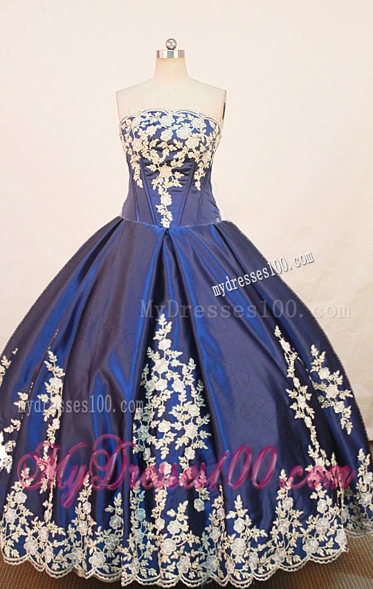Blue Lace up Ball Gown Strapless Appliques Quinceanera Gown
